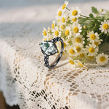 Sterling Silver Personalized Engraved Black Moss Agate Bridal Wedding Promise Engagement Ring for Women