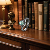 Sterling Silver Personalized Engraved Moss Agate Bridal Wedding Promise Engagement Ring Set for Women