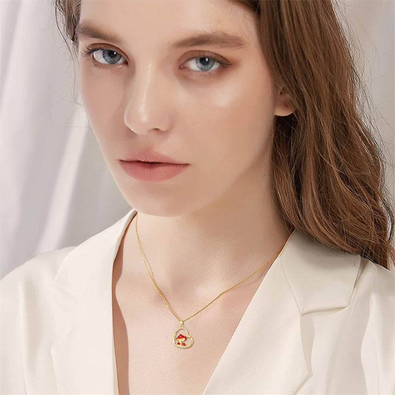14K Gold 5A Cubic Zirconia Mushroom Pendant Necklace