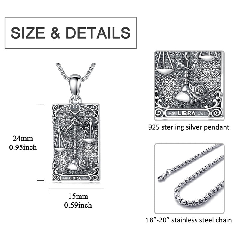 Sterling Silver Tarot Card 12 Zodiac Sign Pendant Necklace