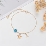 14K Gold Turtle Turquoise Single Layer Anklet