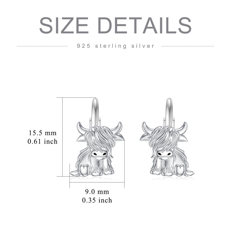 Sterling Sliver Highland Cow Stud  Dangle Earrings