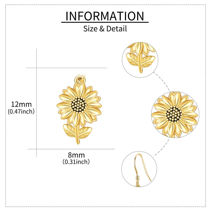 14k Yellow Gold Sunflower Dangle Earrings