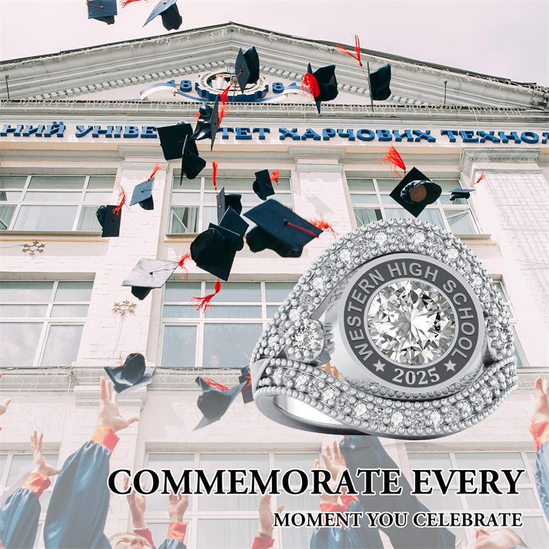 Sterling Silver Personalize Engraved Birthstone Class Ring for Women