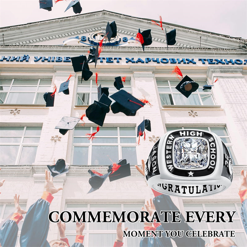 Sterling Silver Personalized Engraved Birthstone 2025 High School College Class Ring