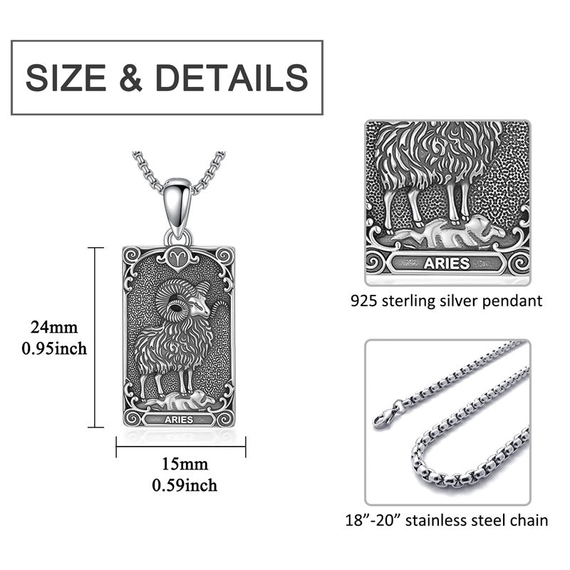 Sterling Silver Tarot Card 12 Zodiac Sign Pendant Necklace