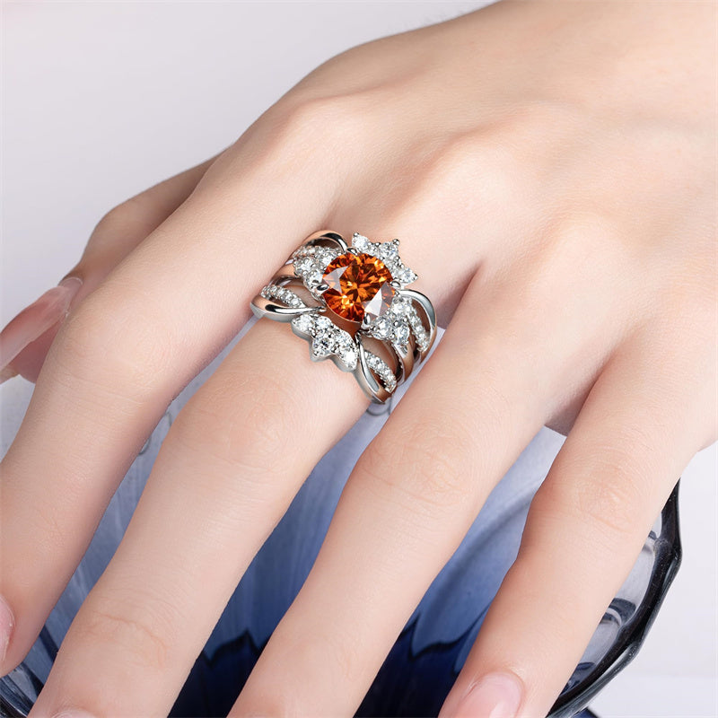 Sterling Silver 4.2 cttw Green Orange Red Moissanite Wedding Band Ring Set