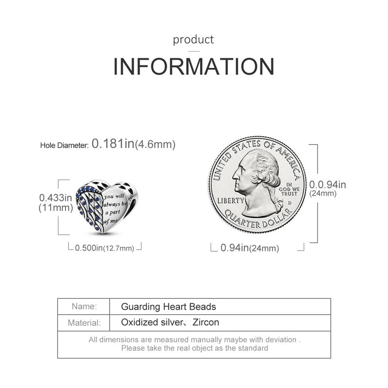 Sterling Silver Guardian Heart with Engraved Charm Beads