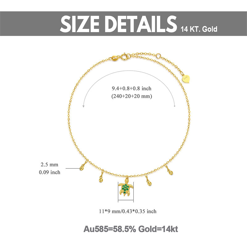 14K Gold Sea Turtle Single Layer Anklet