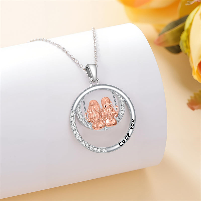Sterling Silver Sister Pendant Necklace Engraved with Love You