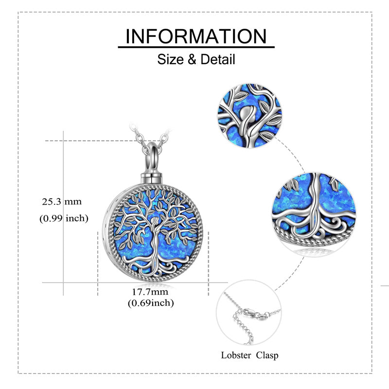 Sterling Silver Tree of Life Urn Necklaces Abalone Opal Shell Cremation Jewelry for Ashes