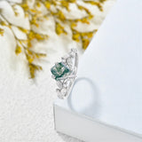 Sterling Silver 10K 14K 18K 2CT Natural Moss Agate Leaf Engagement Wedding Promise Rings Set