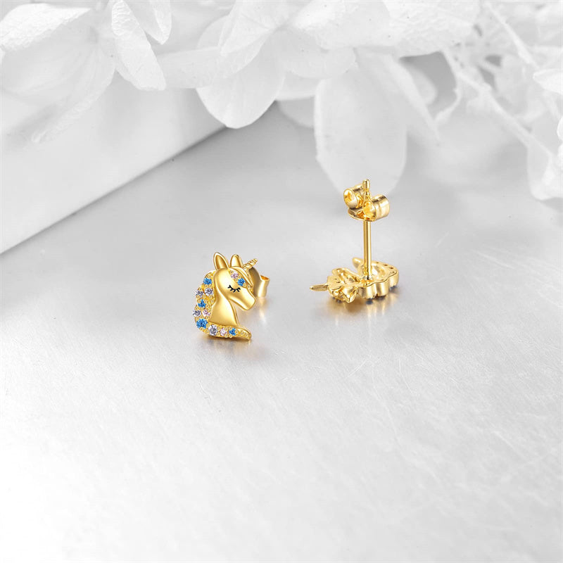 14K Gold Unicorn Stud Earrings