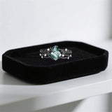 Sterling Silver Personalized Engraved Moss Agate Bridal Wedding Promise Engagement Ring Set for Women