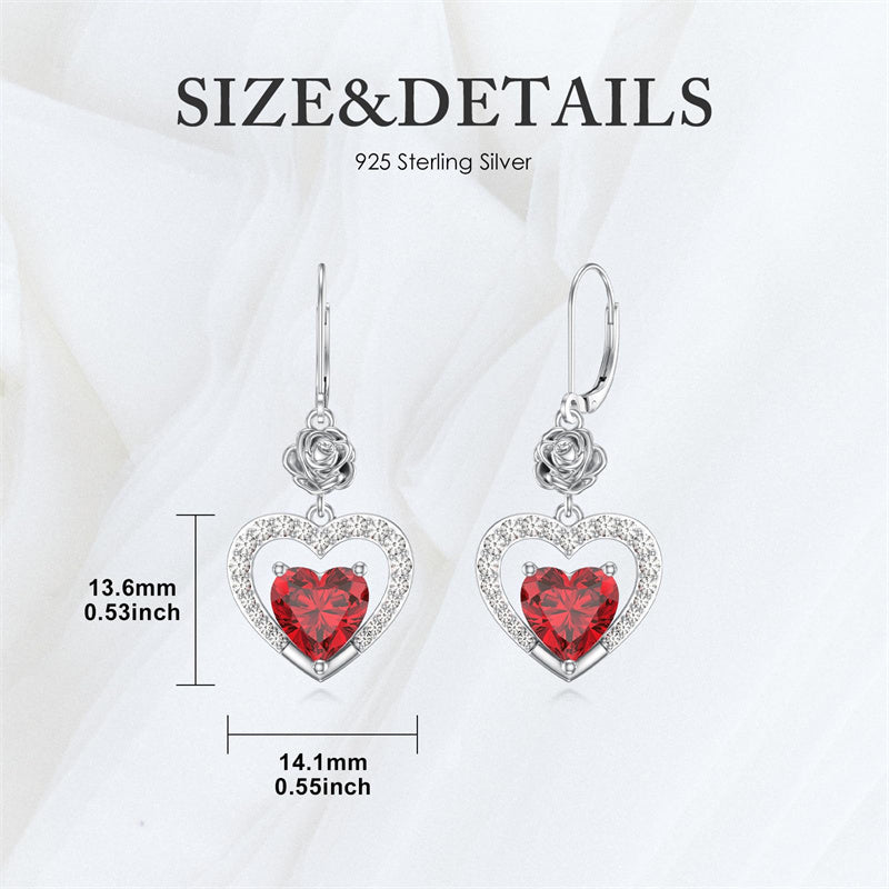 Sterling Silver Heart Cubic Zirconia Sunflower Rose Daisy Lily Lotus Hibiscus Dangle Earrings