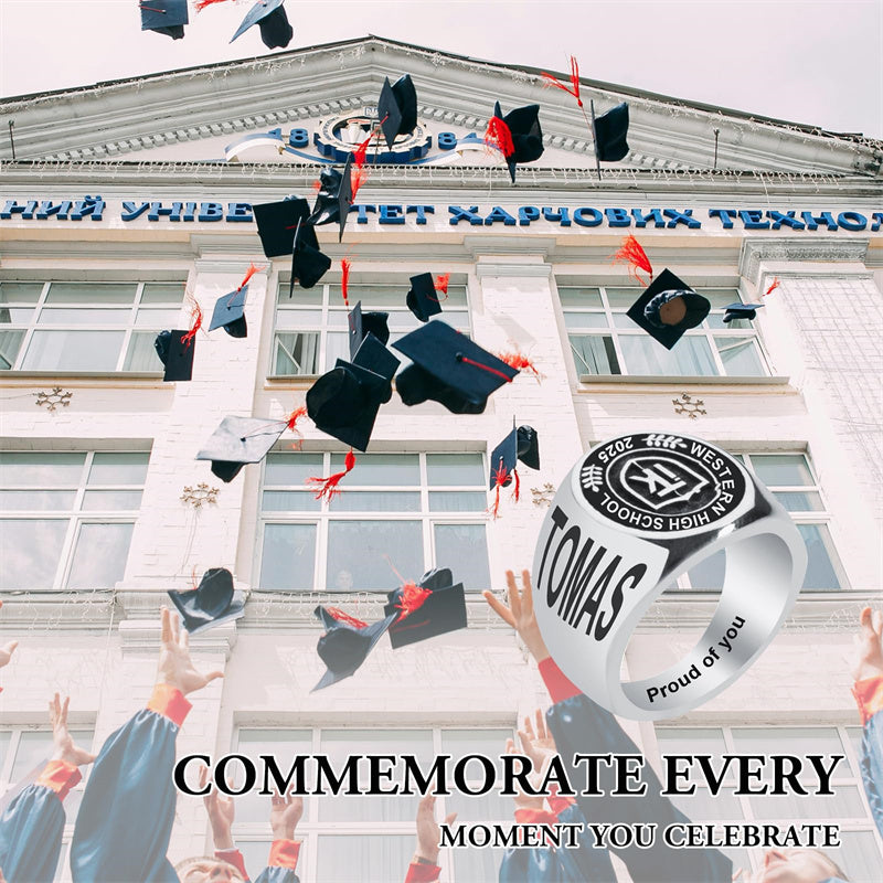 Sterling Silver Personalized  Birthstone Engraved High School College  Class Ring