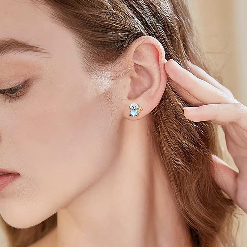 Sterling Silver Moonstone Axolotl Dog Cat Stud Earrings