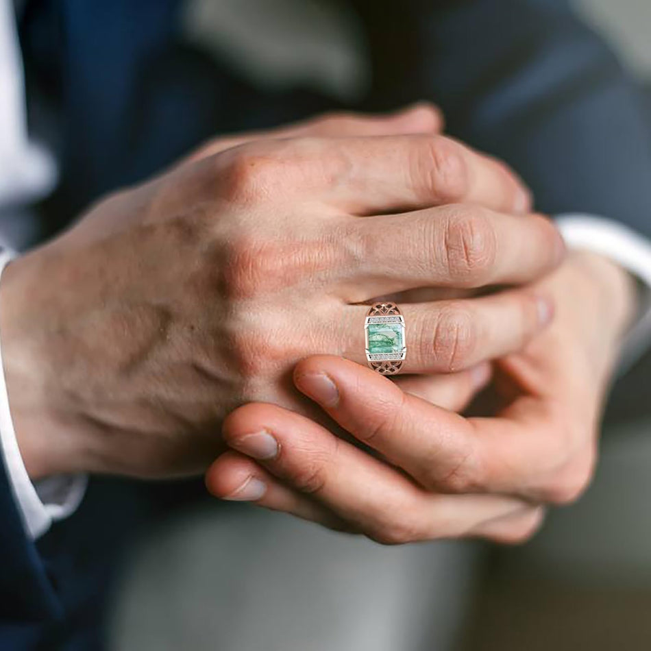 Sterling silver 10K 14K 18K Gold Emerald Cut 4 Carat Mens Gemstone Engagement Ring Promise Ring for Men
