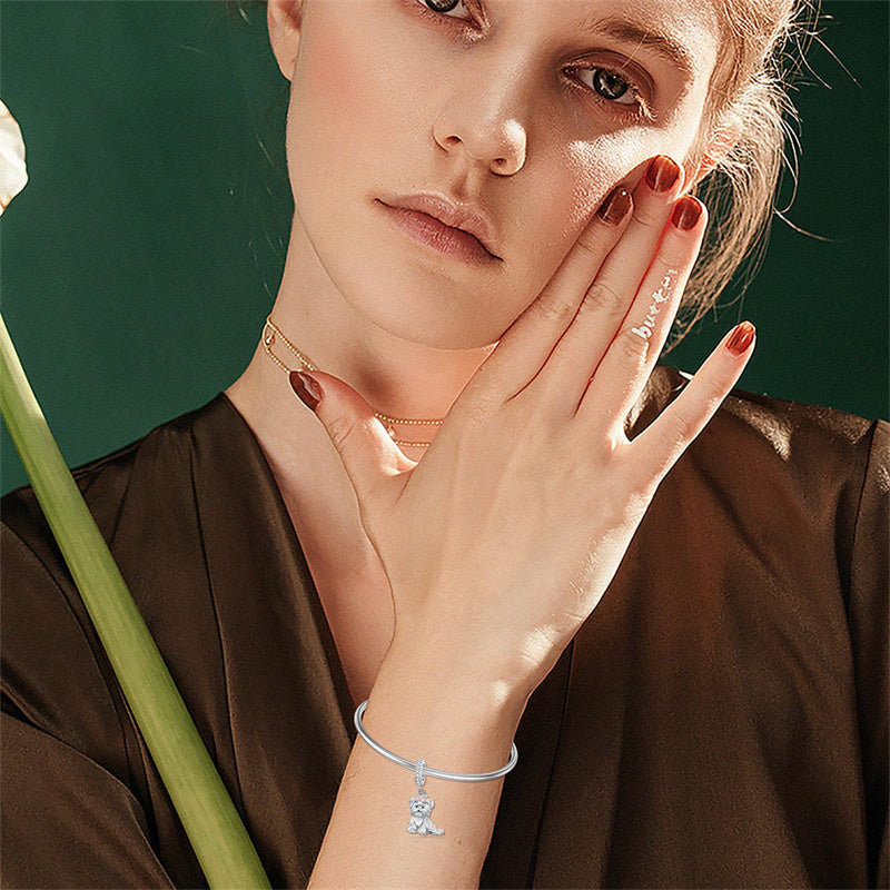 Sterling Silver Cubic Zirconia Yorkshire Boston Terrier Chihuahua Dachshund  Bead Charms