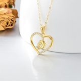 14k Solid Gold Dolphin & Mother Daughter Love Heart Pendant Necklace