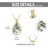 14K Gold Pear Shape TearDangle White Opal Moss Agate Pendant Necklace