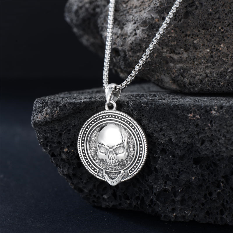 Sterling Silver Memento Mori Protection Pendant Necklace