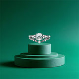 Sterling Silver 10K 14K 18K Gold  Personalized  Engraved Pear Kite Round Cut Moss Agate Engagement Ring Set