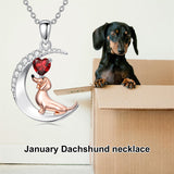 Sterling Silver Heart Birthstone  Dachshund Pendant Necklace