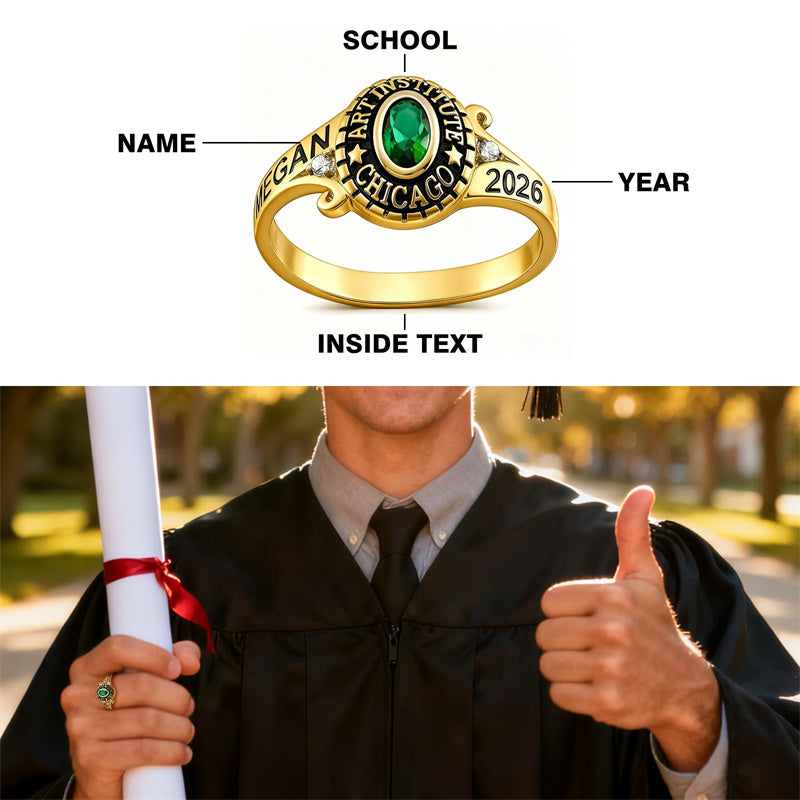 Sterling Silver Personalized Engraved Class Ring Graduation Ring