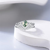 Sterling Silver 10K 14K 18K Gold  Oval Cut Unique Vine Gemstone Wedding Ring Set