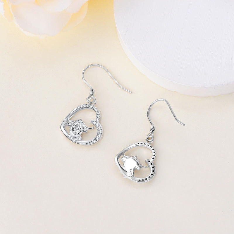Sterling Silver Highland Cow Dangle Earring