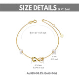 14k Gold Pearl Love Knot Infinity Bracelet
