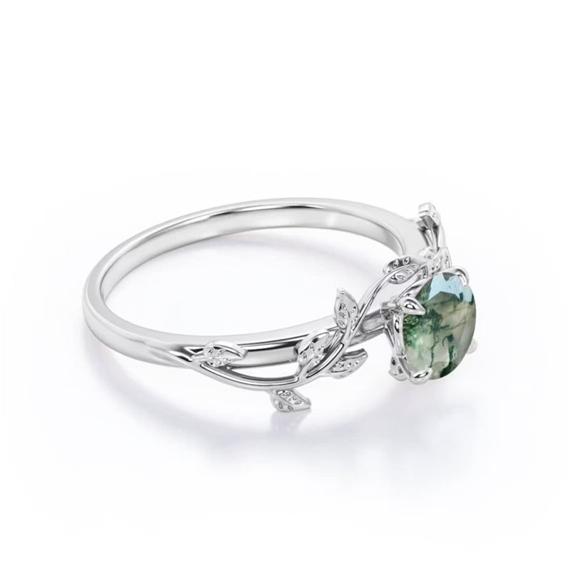 Sterling Silver Natural Green Moss Agate Ring