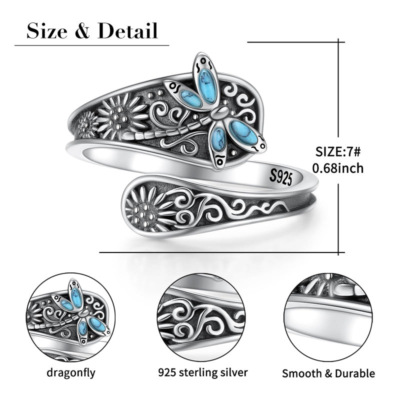 Sterling Silver Oxidized Dragonfly Butterfly Hummingbird Sea Turtle Anchor Cross Tree of Life Sunflower Spoon Ring