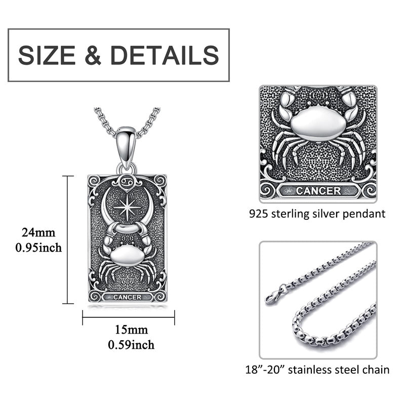 Sterling Silver Tarot Card 12 Zodiac Sign Pendant Necklace