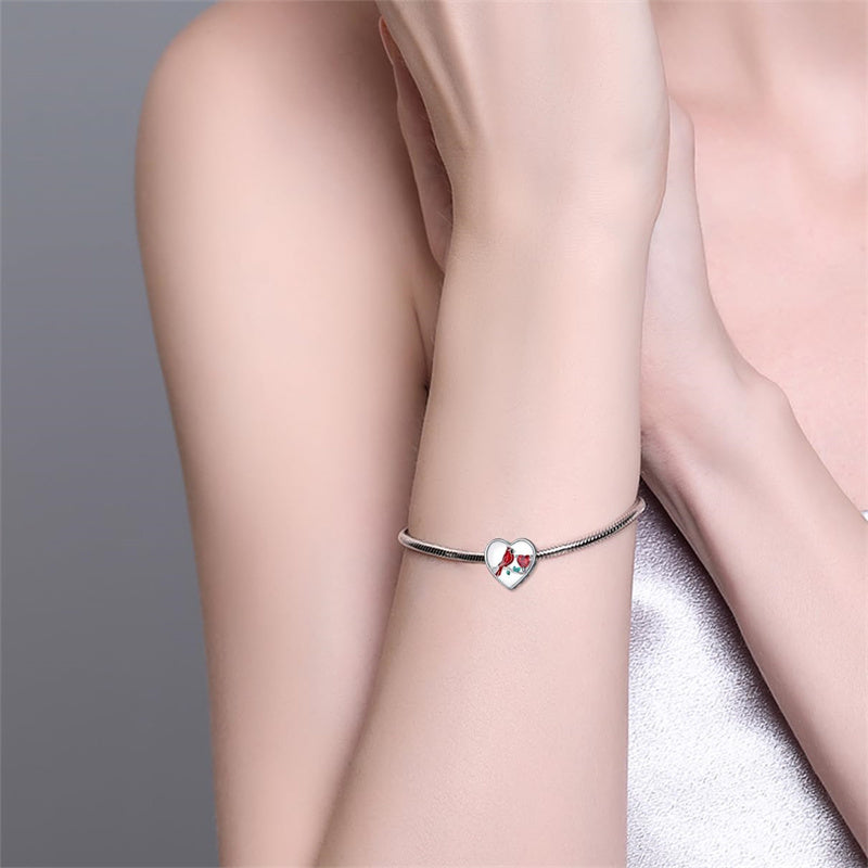 Sterling Silver Red Cardinal Bird Charm Beads