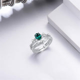 Sterling Silver 10K 14K 18K Gold  Oval Cut Unique Vine Gemstone Wedding Ring Set