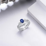 Sterling Silver 10K 14K 18K Gold  Oval Cut Unique Vine Gemstone Wedding Ring Set