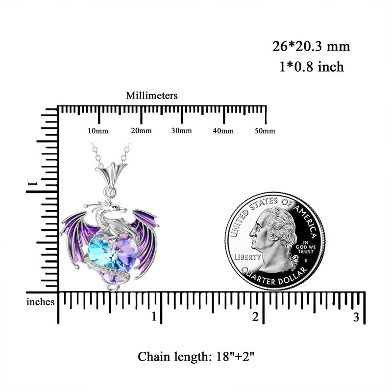 Sterling Silver Birthstone Heart Shaped Crystal Wyvern Pendant Necklace