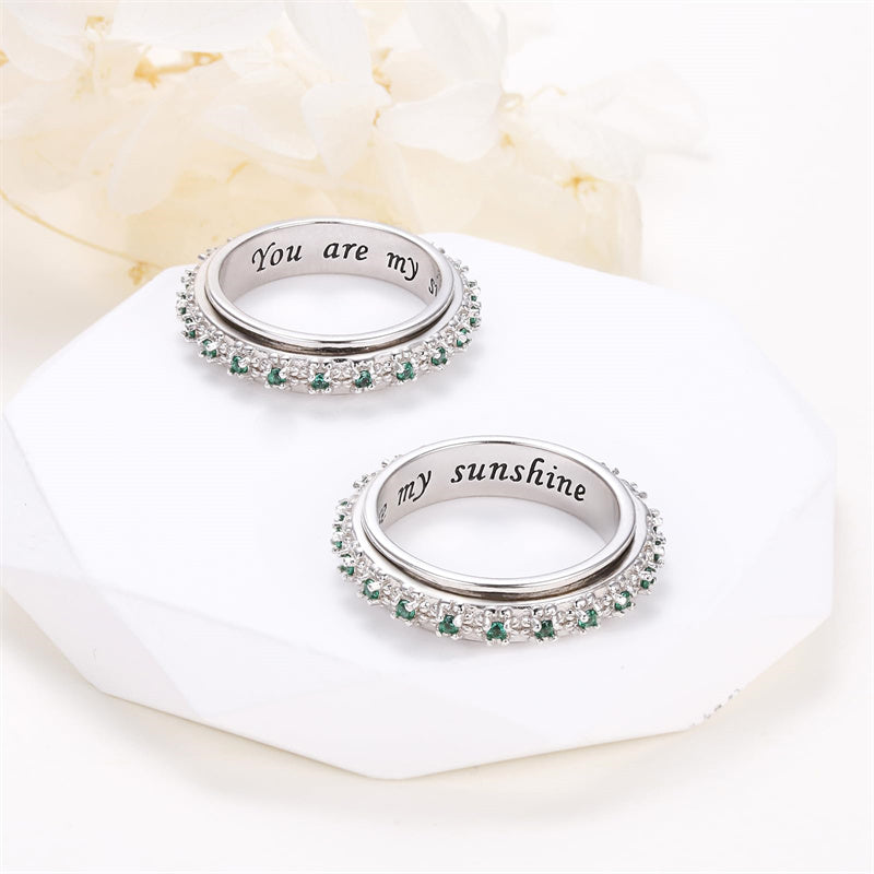 Sterling Silver Sunflower Rose Flower Daisy ADHD Stress Relieving Anxiety Spinner Rings