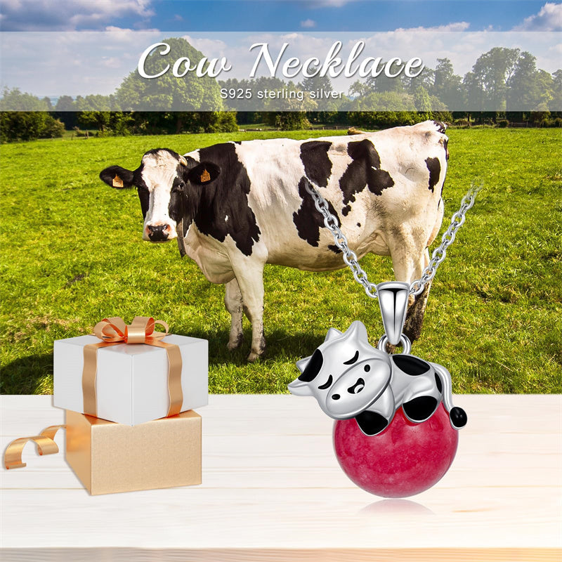 Sterling Silver Rose Quartz Cow Pendant Necklace