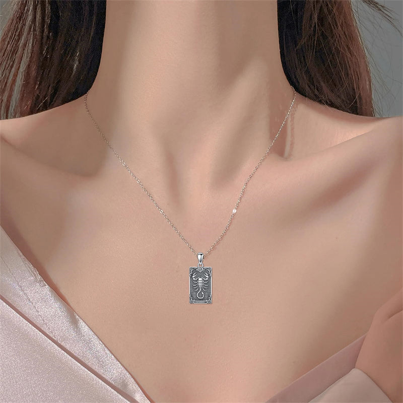 Sterling Silver Tarot Card 12 Zodiac Sign Pendant Necklace