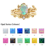 Sterling Silver 10K 14K Gold Leaf Oval Cut Vine Gemstone Set Engagement Wedding Ring