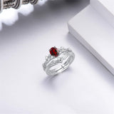 Sterling Silver 10K 14K 18K Gold  Oval Cut Unique Vine Gemstone Wedding Ring Set