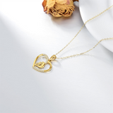 14k Solid Gold Dolphin & Mother Daughter Love Heart Pendant Necklace