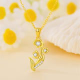 14k Real Gold Diamond Lily of the Valley Necklace  May Birth Flower Necklace Birthday Necklace Yellow Gold Jewelry Anniversary Mother's Day Gifts