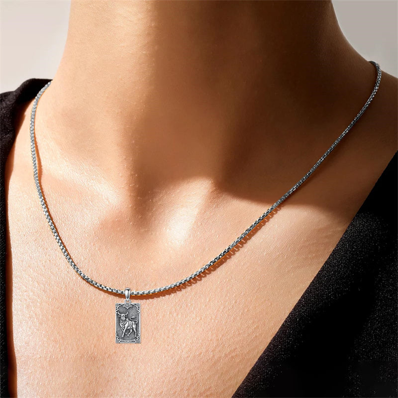 Sterling Silver Tarot Card 12 Zodiac Sign Pendant Necklace