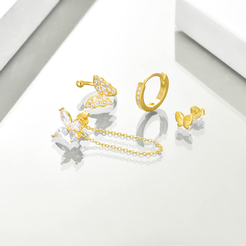 Sterling Silver Butterfly Huggie Hoop Earrings Set