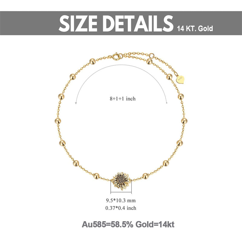 14K Gold Sunflower Single Layer Anklet