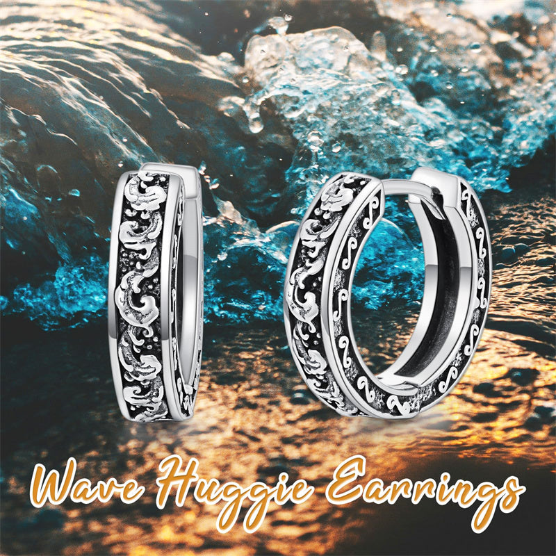 Sterling Silver Cross Sun Viking Wave Hoop Earrings for Men